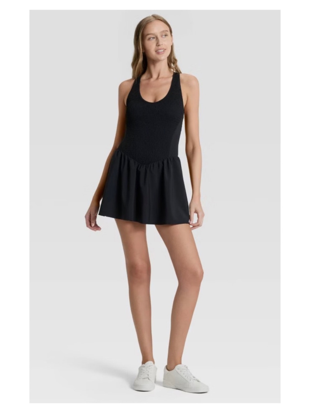 JoyLab Smocked Active Dress (Black - Extra Small)